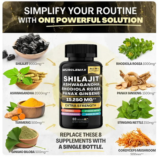 Shilajit + Ashwagandha + Rhodiola Rosea + Panax Ginseng – Suplemento Natural Energizante 60 Cápsulas